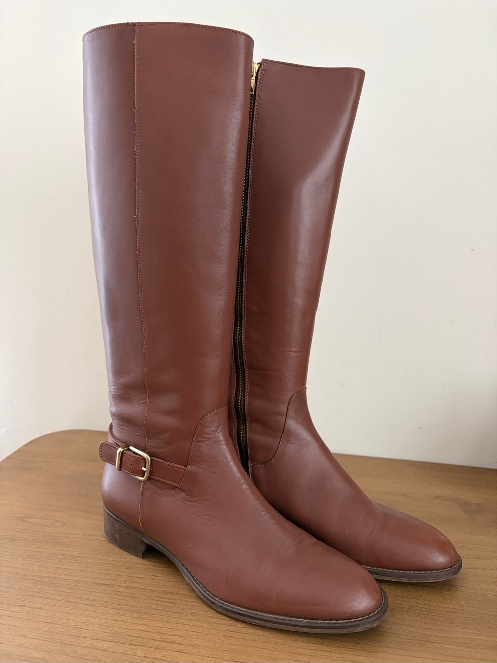 J. Crew Buckle Leather Boots Kindling Brown - Picture 2 of 9
